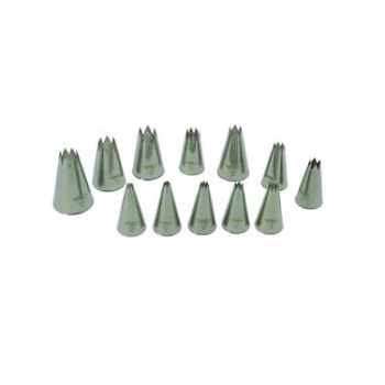 Mallard Ferriere Box of 12 Fluted Stainless Steel Piping Nozzles